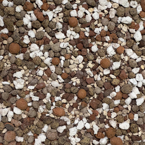 Optimize Organics Aeration Blend is a premium mix of pumice stone, perlite, lava rock, and leca balls that is used for enhancing soil aeration and drainage in organic living soils.