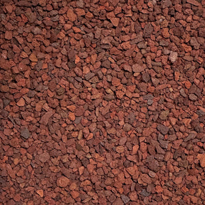 Optimize Organics' Red Lava Rock – lightweight, porous volcanic rock for aeration, drainage, and moisture retention. 